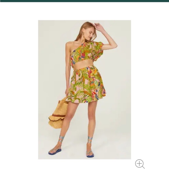 Farm Rio Macaw leaves one shoulder tropicalmini dress size L colorful print